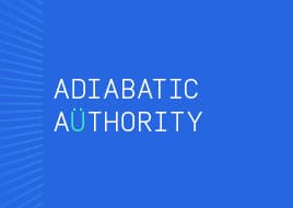 Bright blue banner with radiating white lines on the left edge and the white text 'ADIABATIC AUTHORITY', with cyan accent colors on select letters.