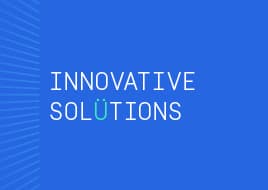 Blue background with a light diagonal line pattern on the left and the white uppercase text INNOVATIVE SOLUTIONS.
