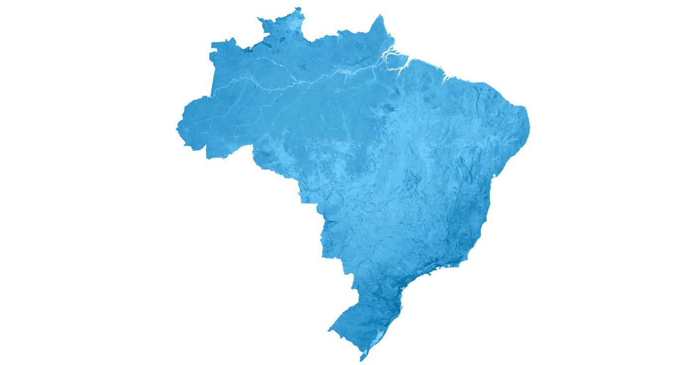 Blue textured silhouette of the Brazil map on a white background.