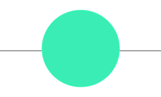 Bright turquoise circle centered on a black background with a thin gray horizontal line passing through its middle from left to right.