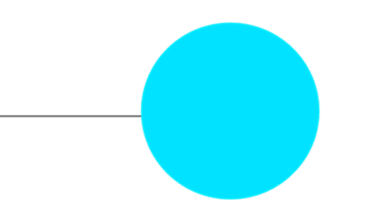 Bright cyan circle on the right with a thin gray line extending from its left toward the edge on a black background.